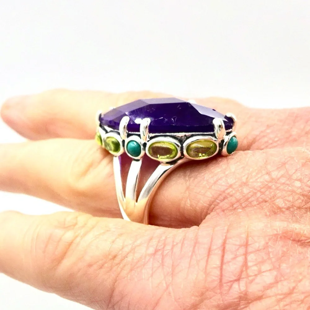 BOUNKIT SILVER AMETHYST GEMSTONE RING Sz 8